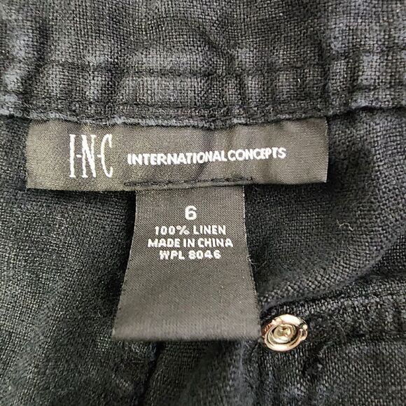 INC International Concepts Womens Shorts Sz 6 Black Casual 100% Linen Rhinestone - Picture 7 of 8